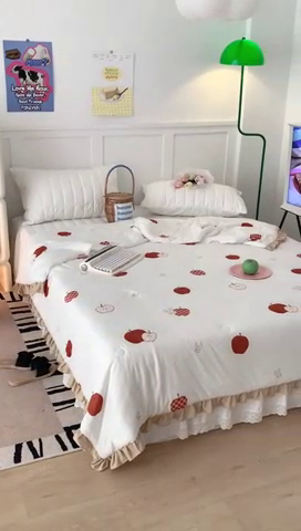 91家纺网 家纺一手货源 找家纺 昔可家纺2023新款花边款云柔针织大豆夏被 苹果小兔