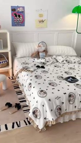 91家纺网 家纺一手货源 找家纺 昔可家纺2023新款花边款云柔针织大豆夏被 黑花女孩