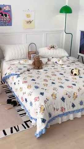 91家纺网 家纺一手货源 找家纺 昔可家纺2023新款花边款云柔针织大豆夏被 小怪兽