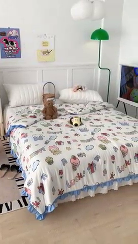 91家纺网 家纺一手货源 找家纺 昔可家纺2023新款花边款云柔针织大豆夏被 夏日萌趣