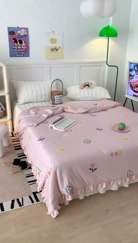 91家纺网 家纺一手货源 找家纺 昔可家纺2023新款花边款云柔针织大豆夏被 脚印猫猫