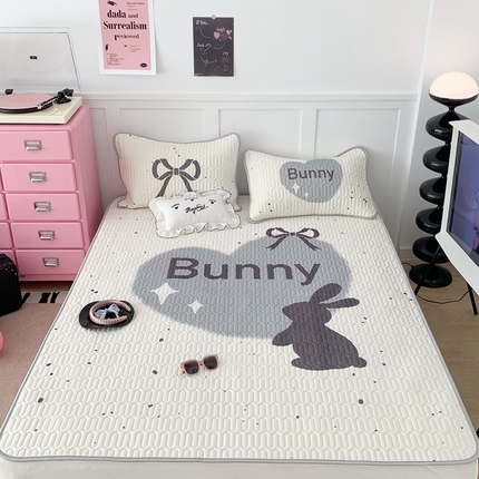 昔可家纺2023新款甜酷黑粉系列乳胶凉席 丝带黑兔