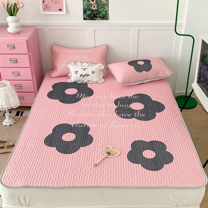 昔可家纺2023新款甜酷黑粉系列乳胶凉席 甜酷黑粉花花