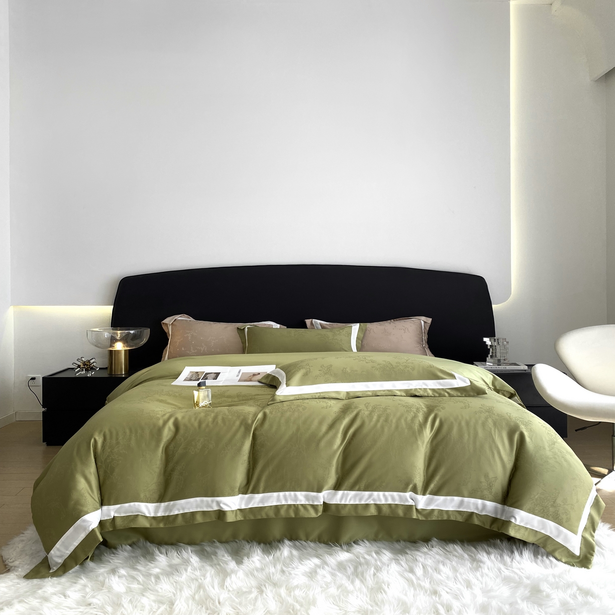 91家纺网 家纺一手货源 找家纺 优悦 宽边提花冰丝四件套 夏日兰语-绿