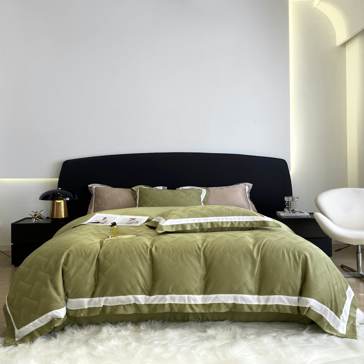 91家纺网 家纺一手货源 找家纺 优悦 宽边提花冰丝四件套 领格绅士-绿