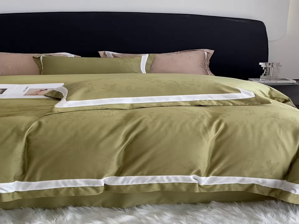 91家纺网 家纺一手货源 找家纺 优悦 宽边提花冰丝四件套 夏日兰语-绿