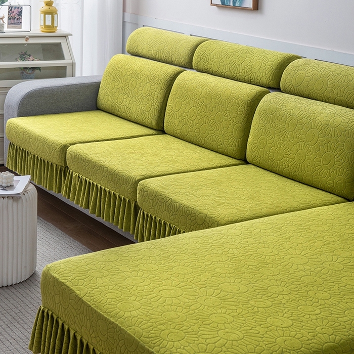 91家纺网 家纺一手货源 找家纺 千彤沙发垫-太阳花--裙边沙发笠系列 亮绿