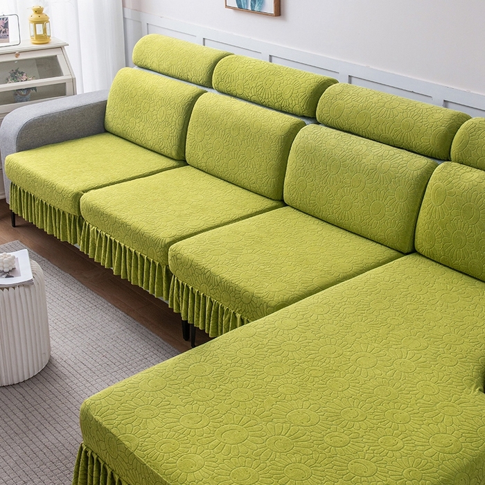 91家纺网 家纺一手货源 找家纺 千彤沙发垫-太阳花--裙边沙发笠系列 亮绿