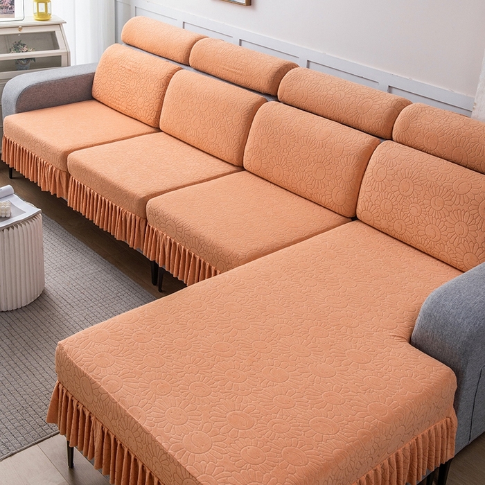 91家纺网 家纺一手货源 找家纺 千彤沙发垫-太阳花--裙边沙发笠系列 橘色