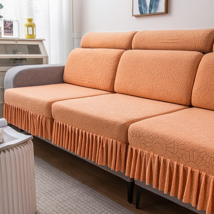 91家纺网 家纺一手货源 找家纺 千彤沙发垫-太阳花--裙边沙发笠系列 橘色