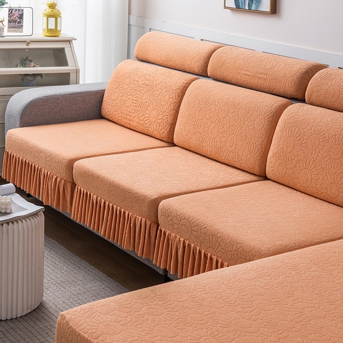 91家纺网 家纺一手货源 找家纺 千彤沙发垫-太阳花--裙边沙发笠系列 橘色