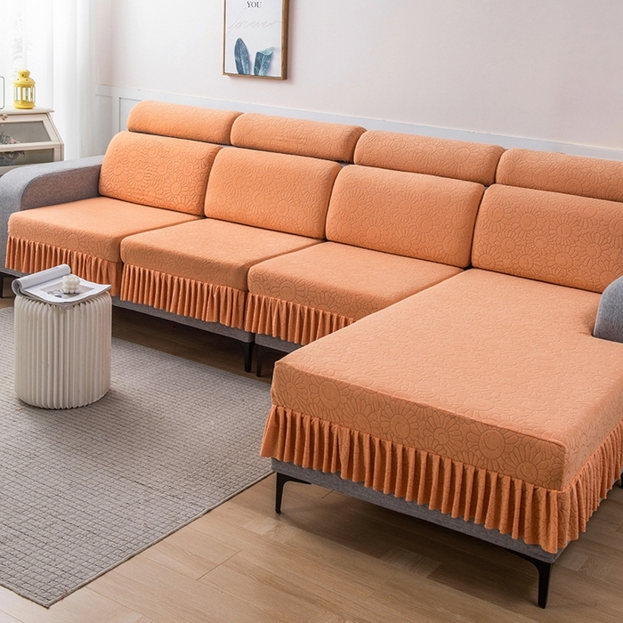 91家纺网 家纺一手货源 找家纺 千彤沙发垫-太阳花--裙边沙发笠系列 橘色
