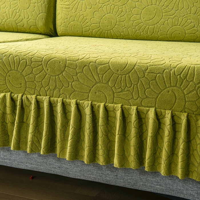 91家纺网 家纺一手货源 找家纺 千彤沙发垫-太阳花--裙边沙发笠系列 亮绿