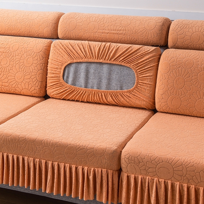 91家纺网 家纺一手货源 找家纺 千彤沙发垫-太阳花--裙边沙发笠系列 橘色