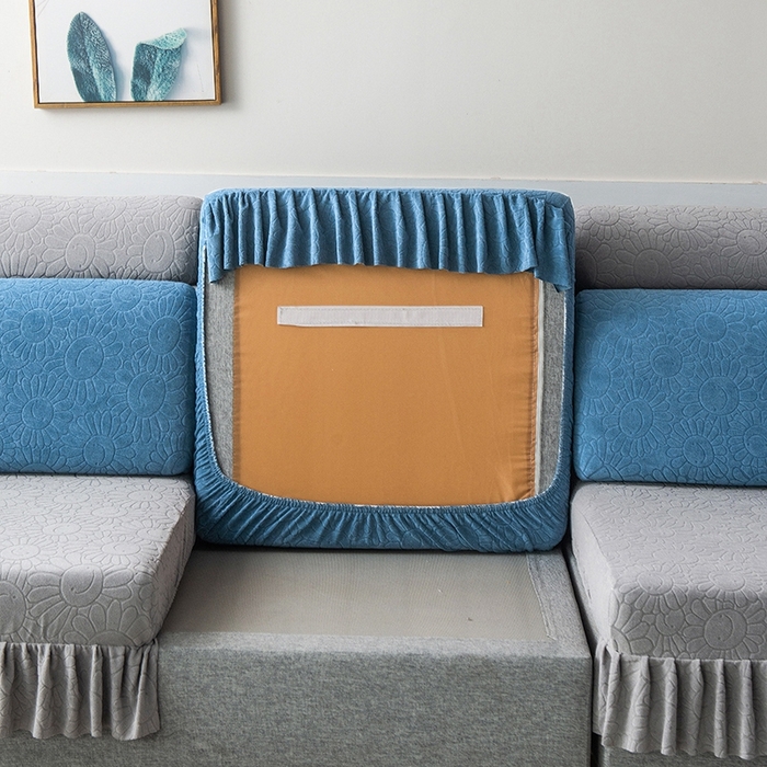 91家纺网 家纺一手货源 找家纺 千彤沙发垫-太阳花--裙边沙发笠系列 水蓝银灰