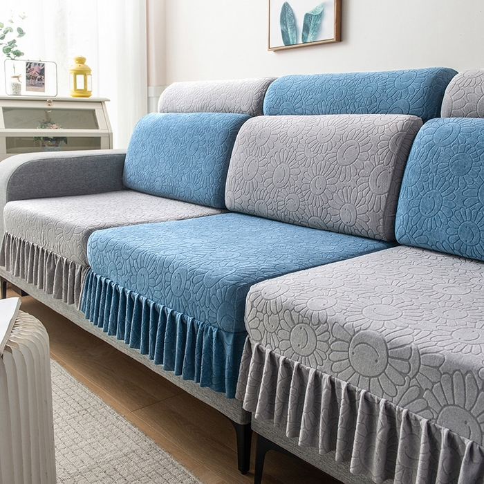 91家纺网 家纺一手货源 找家纺 千彤沙发垫-太阳花--裙边沙发笠系列 水蓝银灰
