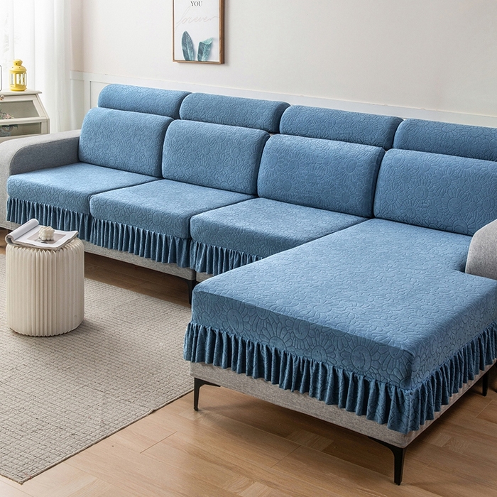 91家纺网 家纺一手货源 找家纺 千彤沙发垫-太阳花--裙边沙发笠系列 水蓝