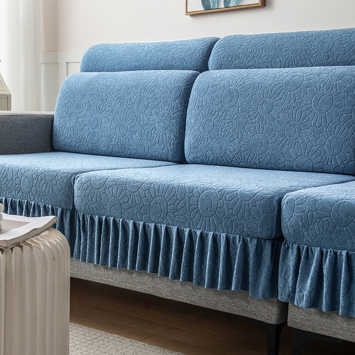 91家纺网 家纺一手货源 找家纺 千彤沙发垫-太阳花--裙边沙发笠系列 水蓝