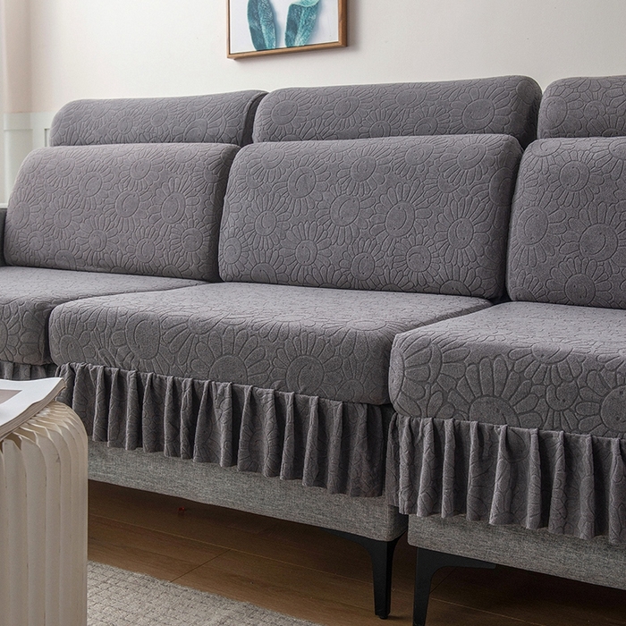 91家纺网 家纺一手货源 找家纺 千彤沙发垫-太阳花--裙边沙发笠系列 深灰