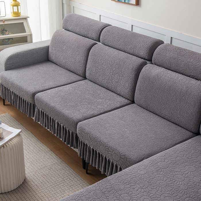 91家纺网 家纺一手货源 找家纺 千彤沙发垫-太阳花--裙边沙发笠系列 深灰