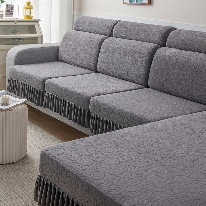 91家纺网 家纺一手货源 找家纺 千彤沙发垫-太阳花--裙边沙发笠系列 深灰