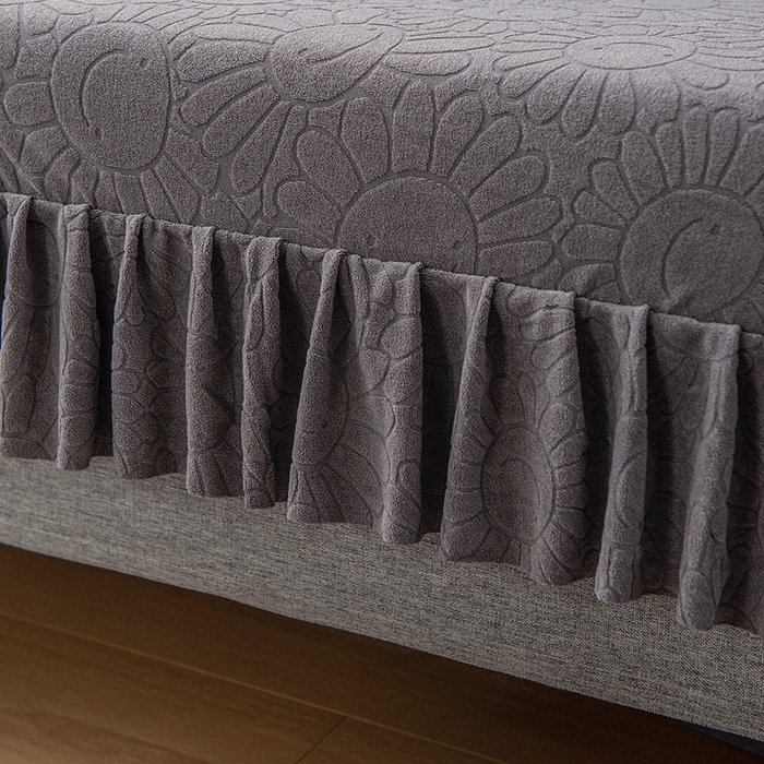 91家纺网 家纺一手货源 找家纺 千彤沙发垫-太阳花--裙边沙发笠系列 深灰橘色