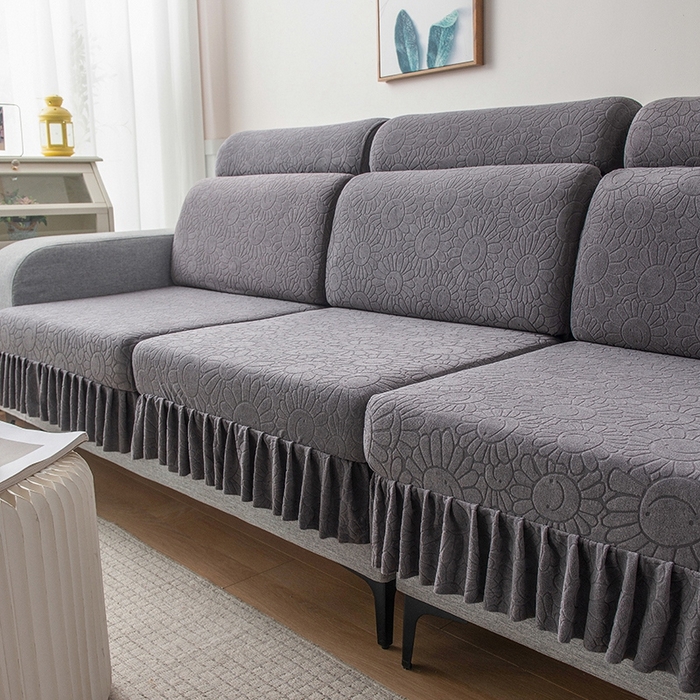 91家纺网 家纺一手货源 找家纺 千彤沙发垫-太阳花--裙边沙发笠系列 深灰