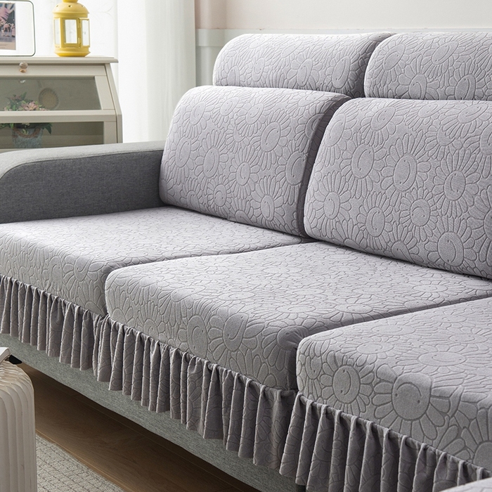 91家纺网 家纺一手货源 找家纺 千彤沙发垫-太阳花--裙边沙发笠系列 银灰