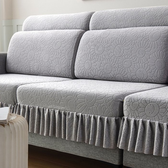 91家纺网 家纺一手货源 找家纺 千彤沙发垫-太阳花--裙边沙发笠系列 银灰
