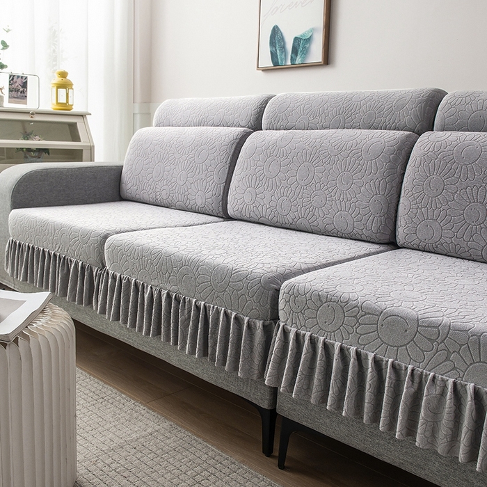 91家纺网 家纺一手货源 找家纺 千彤沙发垫-太阳花--裙边沙发笠系列 银灰