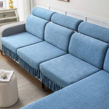 91家纺网 家纺一手货源 找家纺 千彤沙发垫-太阳花--裙边沙发笠系列 水蓝