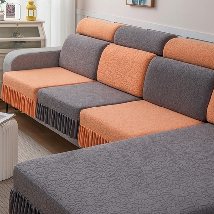 91家纺网 家纺一手货源 找家纺 千彤沙发垫-太阳花--裙边沙发笠系列 深灰橘色