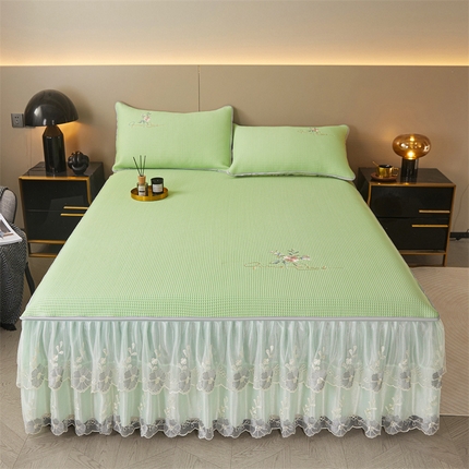 恒爱 2023 刺绣华夫格床裙三件套 仙草绿（床裙款）