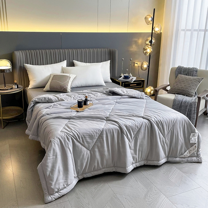 91家纺网 家纺一手货源 找家纺 可机洗柞蚕丝桑蚕丝宽边夏凉被空调被夏季薄被薄款春秋被单人 轻奢灰