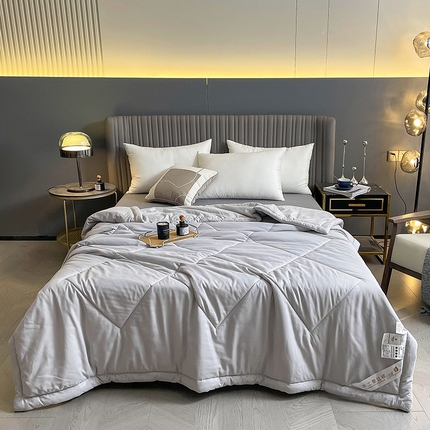 91家纺网 家纺一手货源 找家纺 可机洗柞蚕丝桑蚕丝宽边夏凉被空调被夏季薄被薄款春秋被单人 轻奢灰