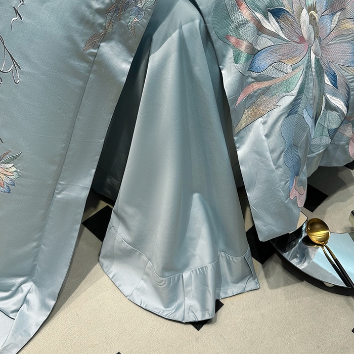 91家纺网 家纺一手货源 找家纺 宅家居 2024轻奢小香风纯棉长绒棉四件套奥菲亚系列 湖水蓝