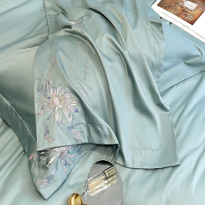 91家纺网 家纺一手货源 找家纺 宅家居 2024轻奢小香风纯棉长绒棉四件套奥菲亚系列 松石绿