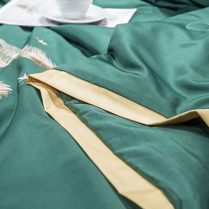 91家纺网 家纺一手货源 找家纺 梦舒羽 新款可水洗真丝被夏天宿舍空调被单人夏凉被纯色冰丝刺绣夏被被子双人薄被 凤羽-墨绿