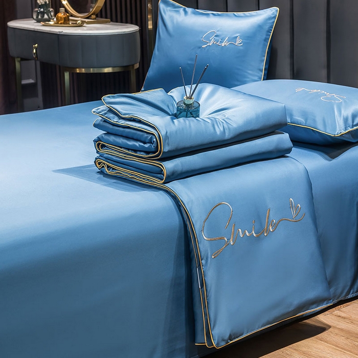 91家纺网 家纺一手货源 找家纺 可水洗真丝被宿舍空调被单人纯色冰丝刺绣夏被被子双人薄被 潮流-月光蓝