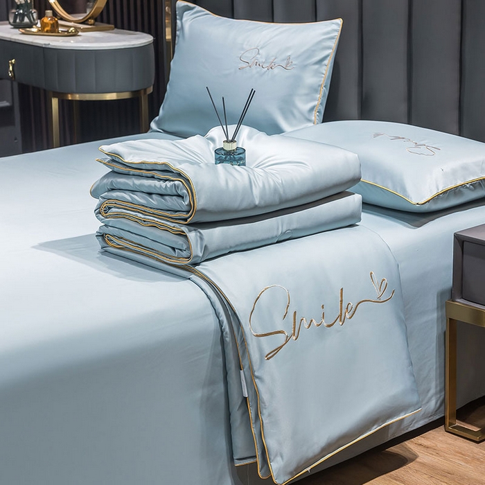 91家纺网 家纺一手货源 找家纺 梦舒羽 新款可水洗真丝被夏天宿舍空调被单人夏凉被纯色冰丝刺绣夏被被子双人薄被 潮流-繁星蓝