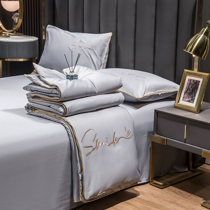 91家纺网 家纺一手货源 找家纺 梦舒羽 新款可水洗真丝被夏天宿舍空调被单人夏凉被纯色冰丝刺绣夏被被子双人薄被 潮流-浅灰