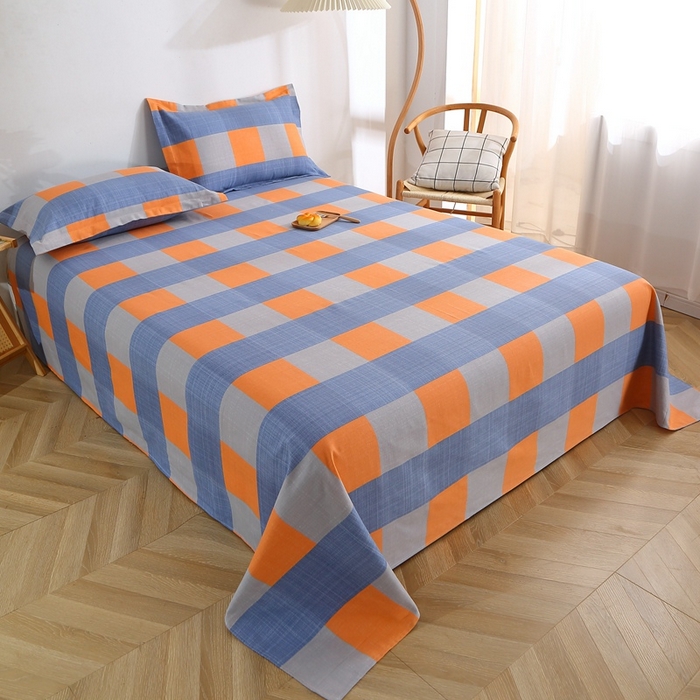 91家纺网 家纺一手货源 找家纺 晶缦2023新款全棉老粗布凉席三件套 蓝橙格