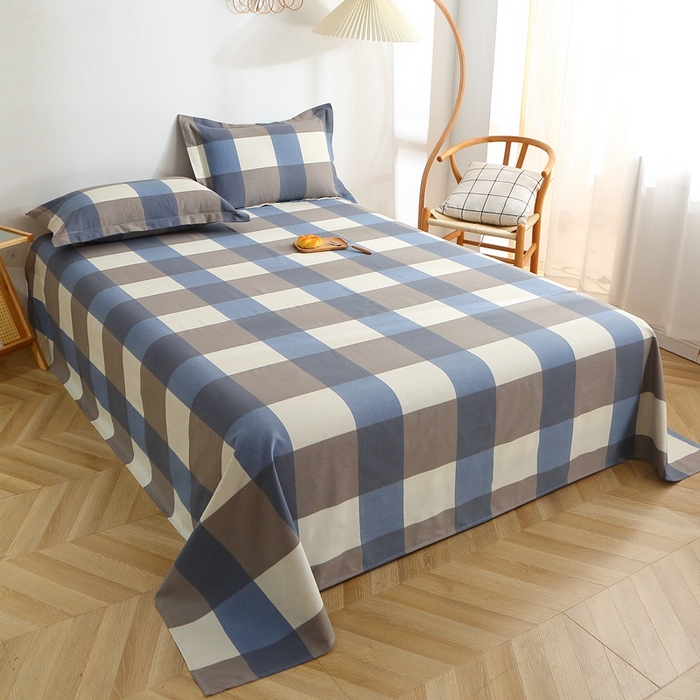 91家纺网 家纺一手货源 找家纺 晶缦2023新款全棉老粗布凉席三件套 蓝大格