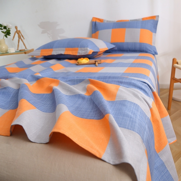 91家纺网 家纺一手货源 找家纺 晶缦2023新款全棉老粗布凉席三件套 蓝橙格