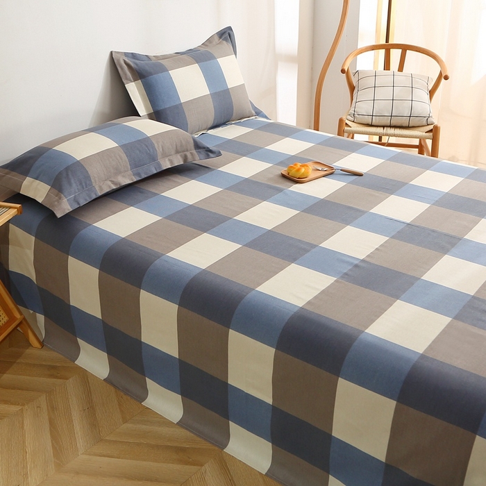 91家纺网 家纺一手货源 找家纺 晶缦2023新款全棉老粗布凉席三件套 蓝大格