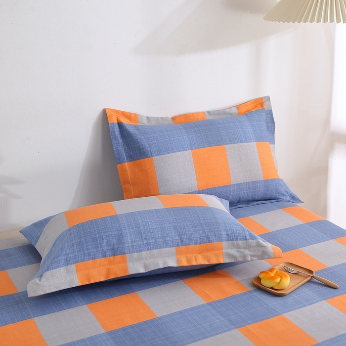 91家纺网 家纺一手货源 找家纺 晶缦2023新款全棉老粗布凉席三件套 蓝橙格