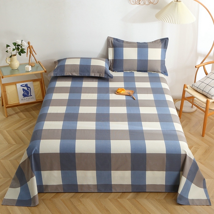 91家纺网 家纺一手货源 找家纺 晶缦2023新款全棉老粗布凉席三件套 蓝大格