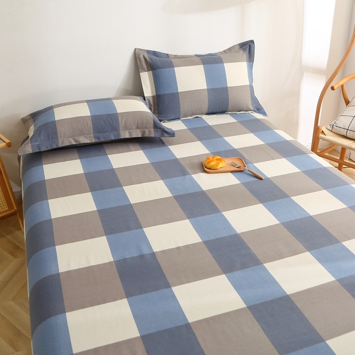 91家纺网 家纺一手货源 找家纺 晶缦2023新款全棉老粗布凉席三件套 蓝大格