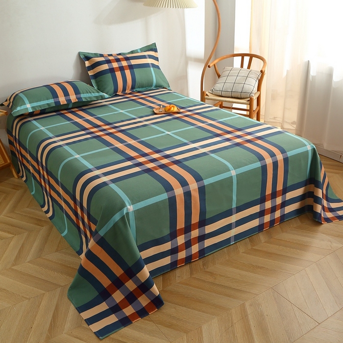 91家纺网 家纺一手货源 找家纺 晶缦2023新款全棉老粗布凉席三件套 绿格