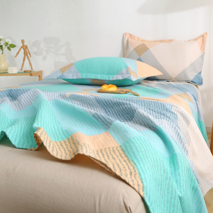 91家纺网 家纺一手货源 找家纺 晶缦2023新款全棉老粗布凉席三件套 菱形格